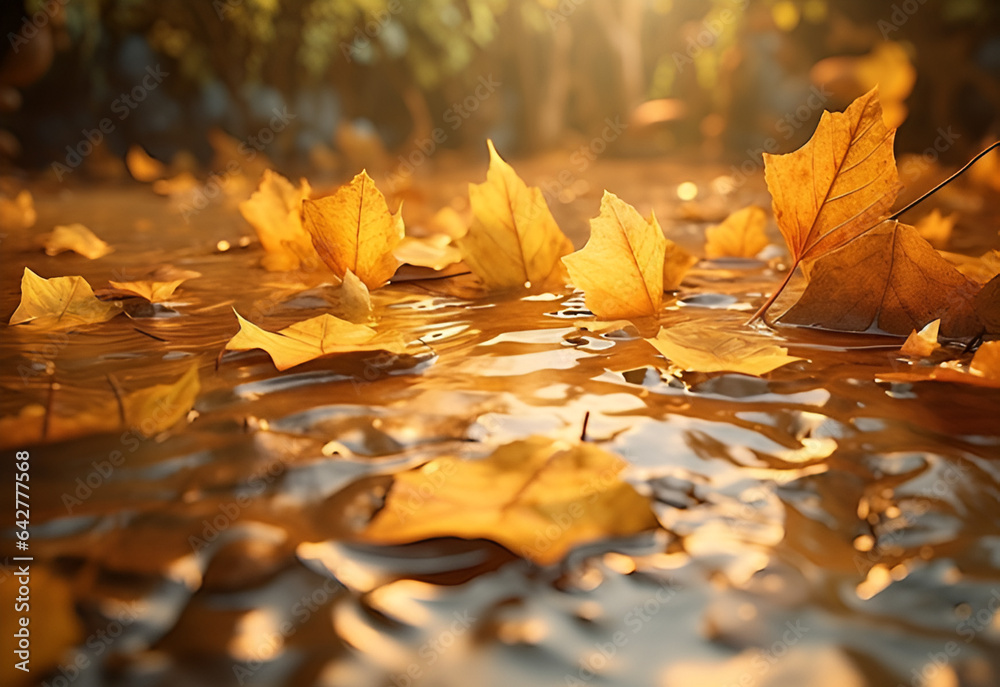 Beautiful orange and yellow autumn leaves on nature background under beautiful sunlight. Natural autumn background.