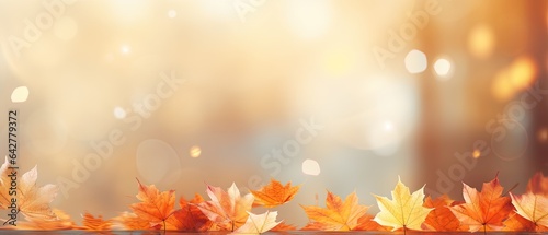 Autumn background orange gold and red maple leaves on nature illustration background, Generative AI