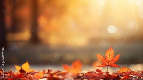 Autumn background orange gold and red maple leaves on nature illustration background  Generative AI