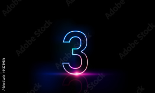 Abstract sports Light out technology and with number three glowing in the dark, pink blue neon light Hitech communication concept innovation background,  vector design