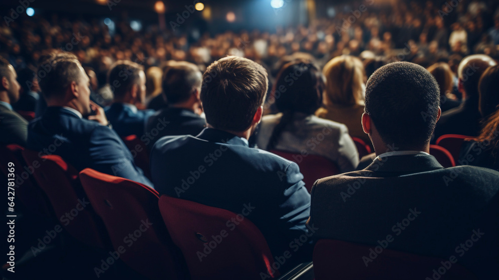 Rear view of unrecognizable people in the audience of the conference hall at a business meeting