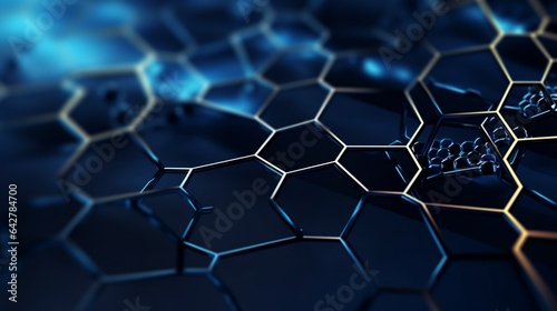 Molecular Revolution: Futuristic Tech and Geometric Polygons in Dark Blue
