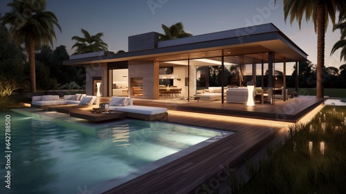 A sleek poolside haven in a modern outdoor setting. Modern abode