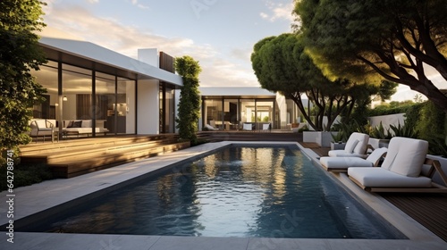 A stylish backyard with a stunning pool. Contemporary property