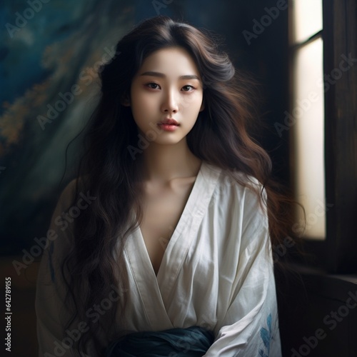 Oriental appearance image, cosmetics commercial image, K-pop artist, beautiful appearance, Korean, young person, Asian model, generative ai