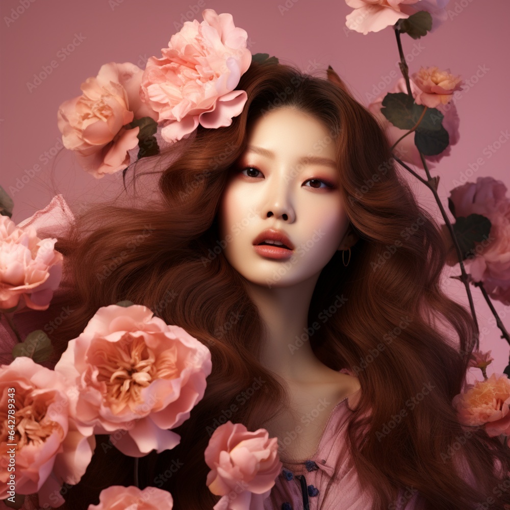 Oriental appearance image, cosmetics commercial image, K-pop artist, beautiful appearance, Korean, young person, Asian model, generative ai Oriental appearance image, cosmetics commercial image, K-pop artist, beautiful appearance, Korean, young person, Asian model, generative ai