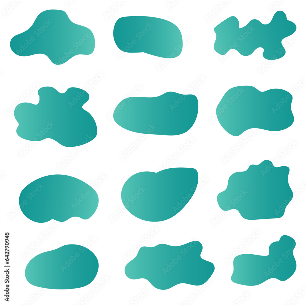 fluid shape design, Set of isolated abstract aqua spot with gradient or dynamic color. Abstract gradient liquid shape. fluid shape design, Set of isolated abstract aqua spot with gradient or dynamic color. Abstract gradient liquid shape.