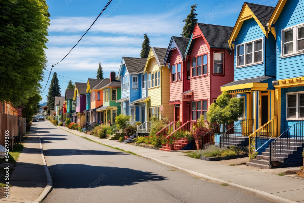Beautiful colorful houses. Generative AI