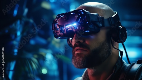 A man sporting VR or AR glasses. Generative Ai. © Concept Killer