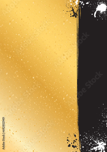 Fotografia 金色背景に金系の粒を撒き右に黒を配した背景-縦型