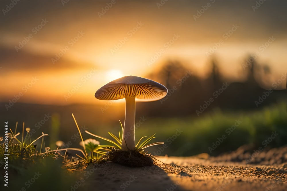 mushroom in the grass - obrazy, fototapety, plakaty 