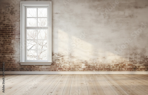 empty interior of living room. brick wall background. old room background