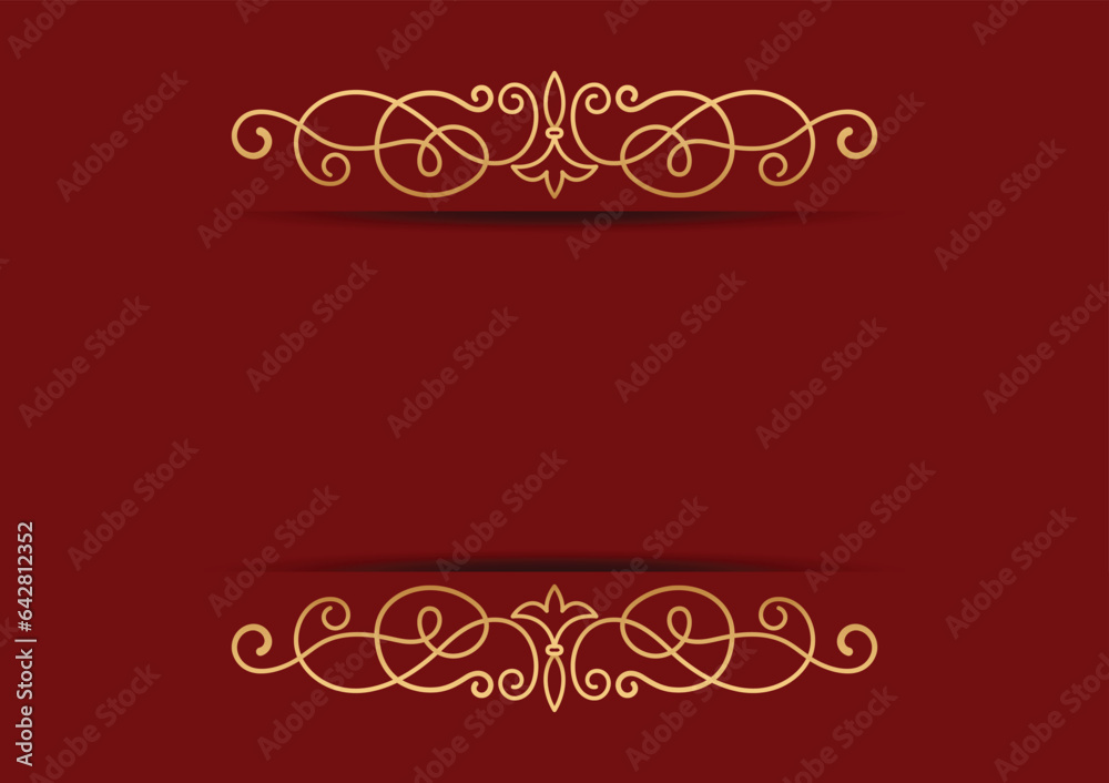 abstract gold divider ornament on red background, vector design templates for wallpaper, web banner, flyer, poster, invitation.