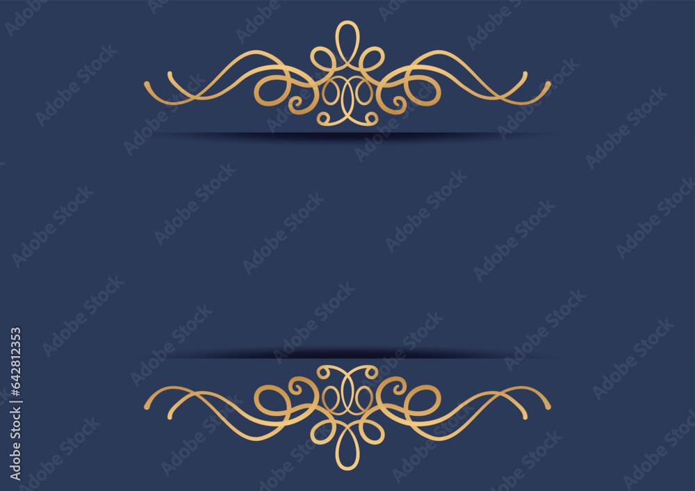 abstract gold divider ornament on blue background, vector design templates for wallpaper, web banner, flyer, poster, invitation. abstract gold divider ornament on blue background, vector design templates for wallpaper, web banner, flyer, poster, invitation.
