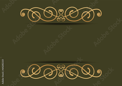 abstract gold divider ornament on green background, vector design templates for wallpaper, web banner, poster, flyer, invitation.