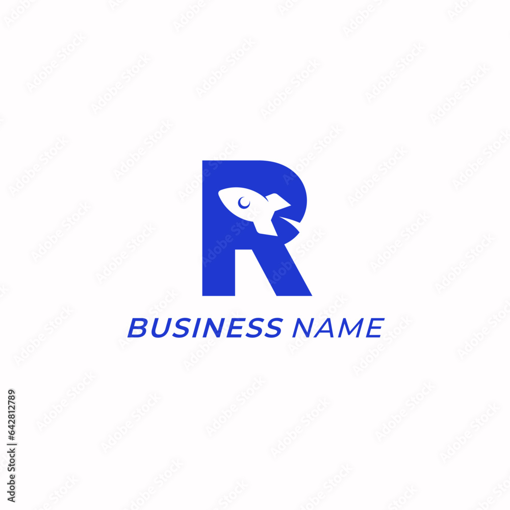 design logo negative space aletter R and rocket
