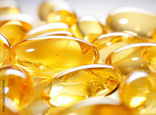 Fish oil capsules on background. Omega 3. Health care concept