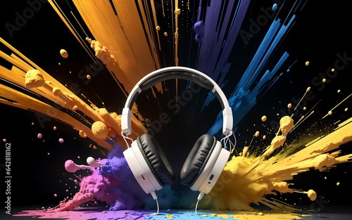 Music Meets Art in Explosive Headphone Splash ai generated