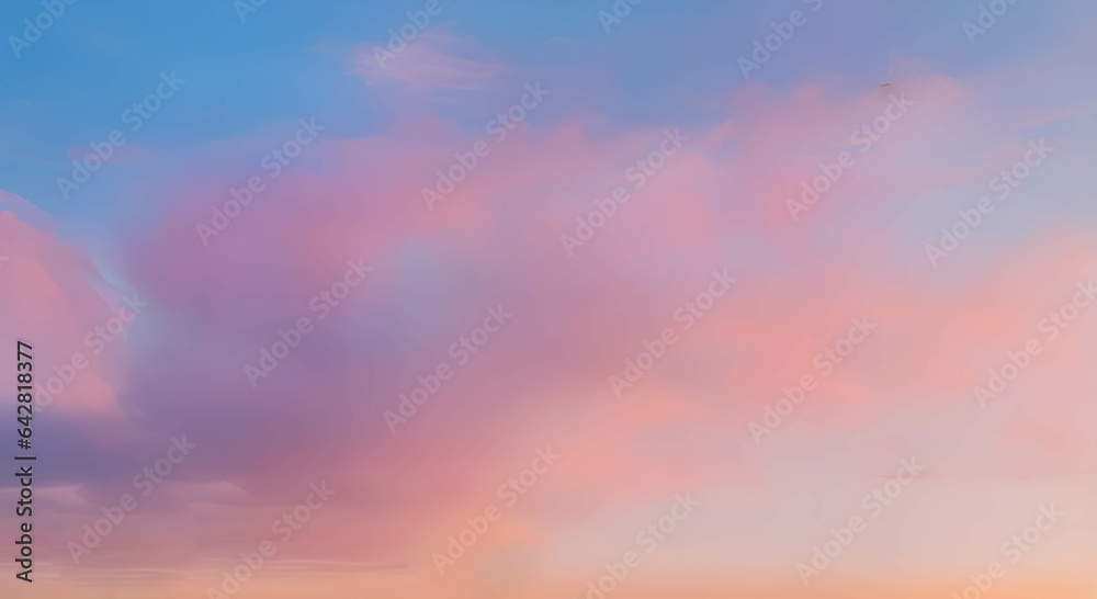 ピンクとブルーのグラデーションが美しい夕焼け、雲と空の柔らかな色合い
ピンクとブルーのグラデーションが美しい夕焼け、雲と空の柔らかな色合い