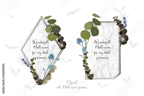 Clipart Halloween frames with elegant plants