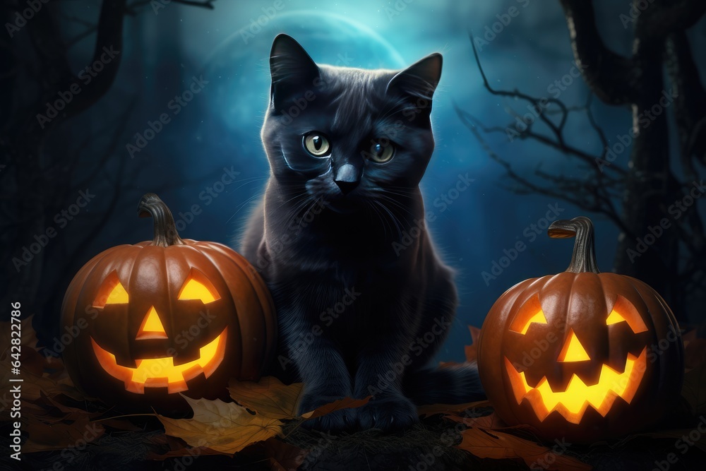 halloween cat with pumpkin