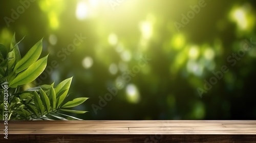 green grass empty wooden table background