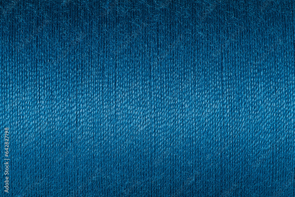Abstract fabric texture background, close up picture of purssian blue color thread, macro image of textile surface, wallpaper template for banner, website, poster, backdrop. - obrazy, fototapety, plakaty 