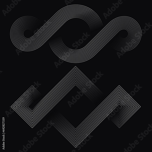 Circular wavy infinity symbol, geometric abstract design pattern from lines.
