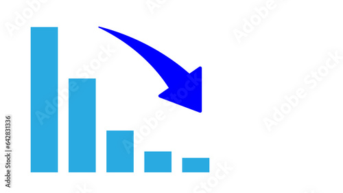 右肩下がりの青い棒グラフと青い矢印の背景素材