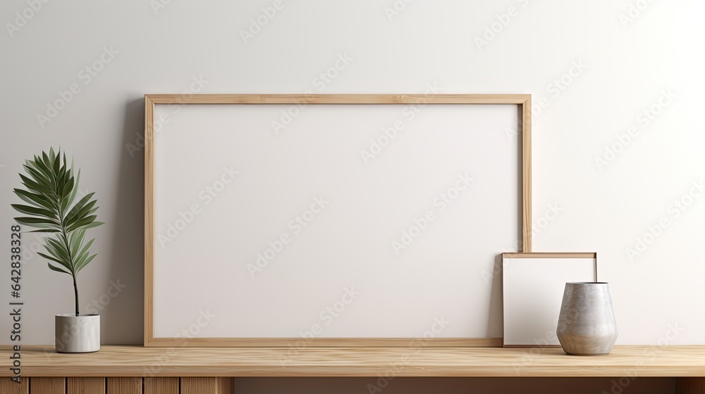 Stylish interior of living room with mock up poster frame, wooden commode, book, leaf in ceramic vase and elegant personal accessories. Minimalist concept of home decor. Template.
Stylish interior of living room with mock up poster frame, wooden commode, book, leaf in ceramic vase and elegant personal accessories. Minimalist concept of home decor. Template.