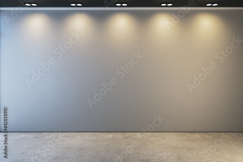 Modern museum or exhibition hall interior with illuminated mock up place on concrete wall. 3D Rendering. © Who is Danny