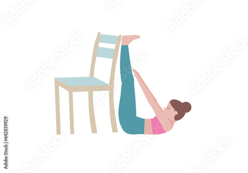 Yoga Exercises that can be done at-home using a sturdy chair.
chair yoga benefits of better breathing habits, stress reduction, better sleep. with standing forward fold posture.