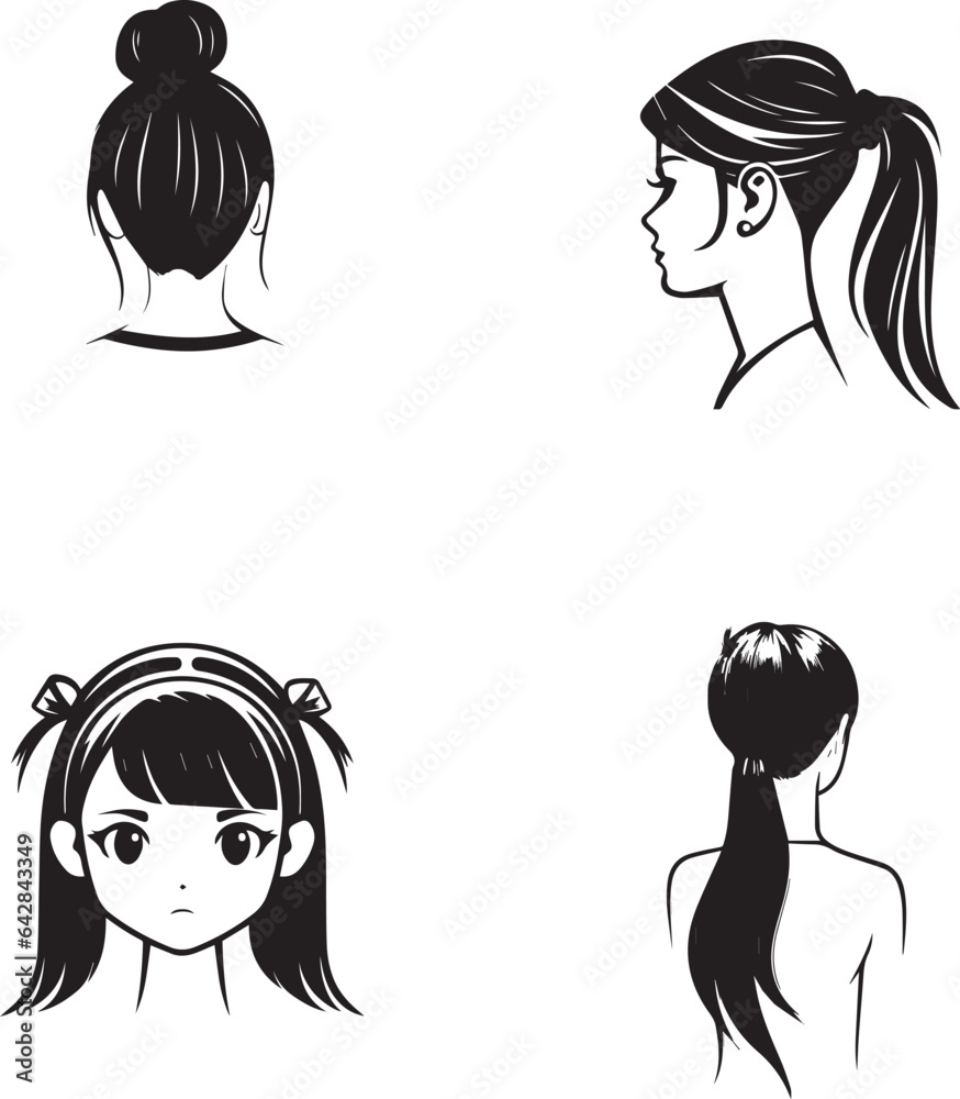 short hair girl minimal lineart flat logo silhouette style vector illustration set short hair girl minimal lineart flat logo silhouette style vector illustration set