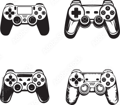 gaming joysticks minimal lineart flat logo silhouette style vector illustration set