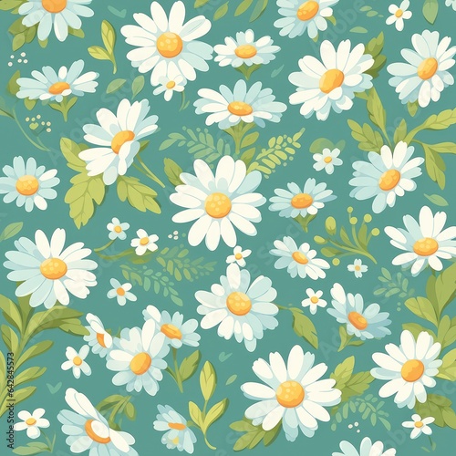 Colorful floral daisy seamless pattern illustration. Generative AI