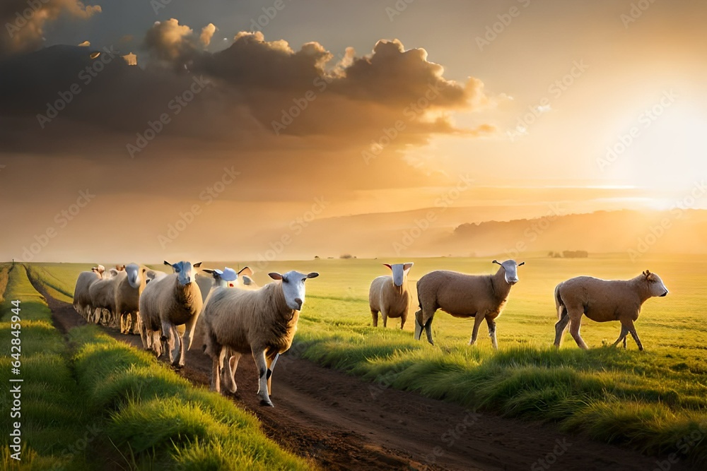 custom made wallpaper toronto digitalherd of sheep on pasture Generated Ai
