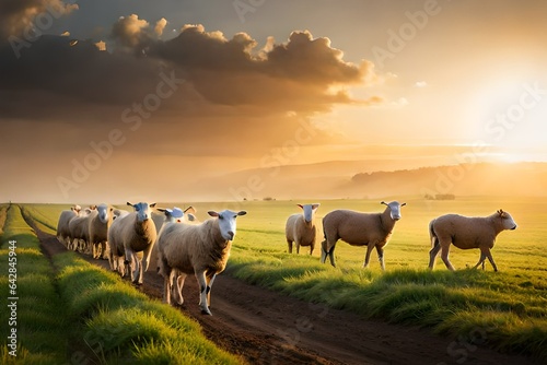 herd of sheep on pasture Generated Ai © Resonant Visions