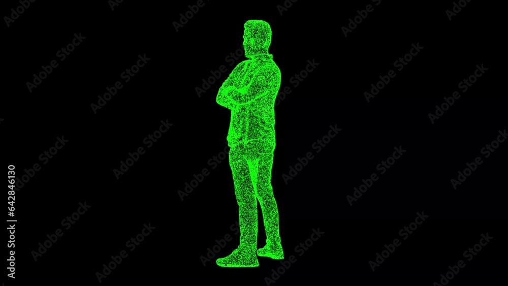 3D Businessman with folded arms rotates on black background. Office and work concept. Human Resource Management. Business advertising backdrop. For title, text, presentation. 3d animation 60 FPS 3D Businessman with folded arms rotates on black background. Office and work concept. Human Resource Management. Business advertising backdrop. For title, text, presentation. 3d animation 60 FPS