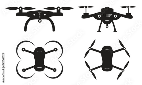 Drone aerial camera icon  Drone graphic design logo illustration  Drone quadrocopter with action camera