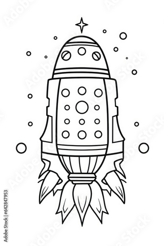 Space rocket coloring page illustration for kids. Generative AI