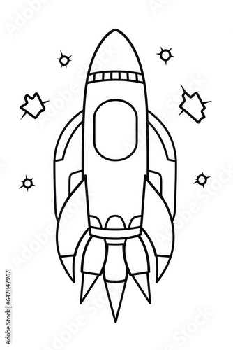 Space rocket coloring page illustration for kids. Generative AI