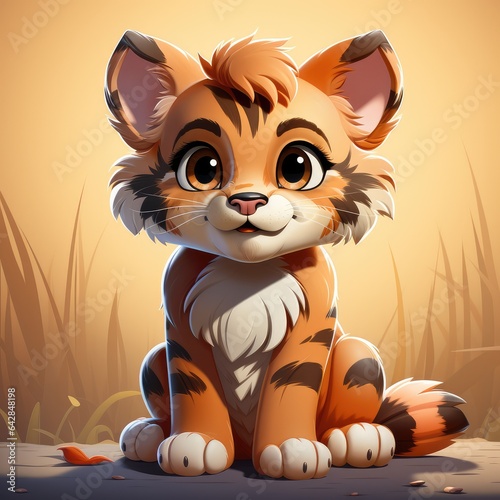 cute tiger cub cartoon illustration. Generative AI