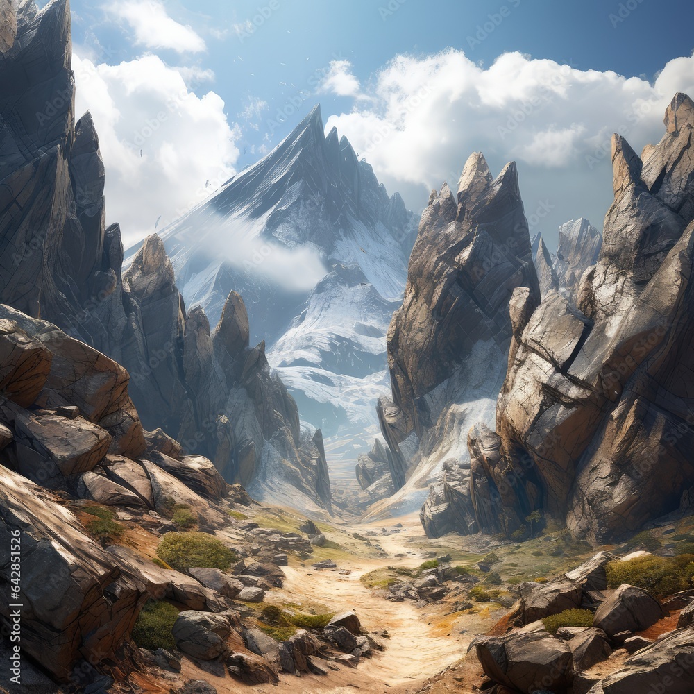 fantasy mountain landscape illustration. Generative AI