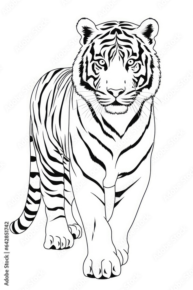 Obraz premium tiger coloring page illustration for kids. Generative AI