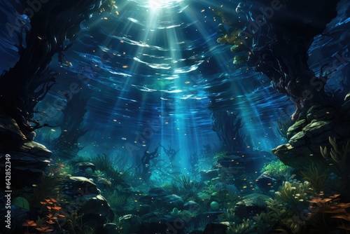 sunlight in underwater illustration. Generative AI