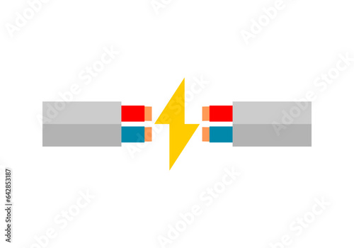 Broken electric cable wire short circuit icon flat vector design