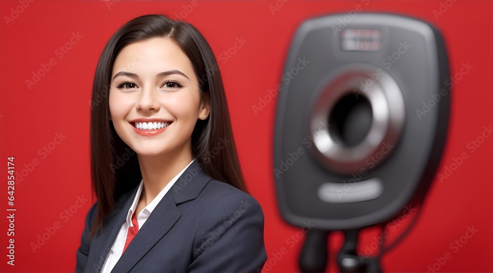 Dynamic Female Professional Amplifying Leadership with Megaphone
