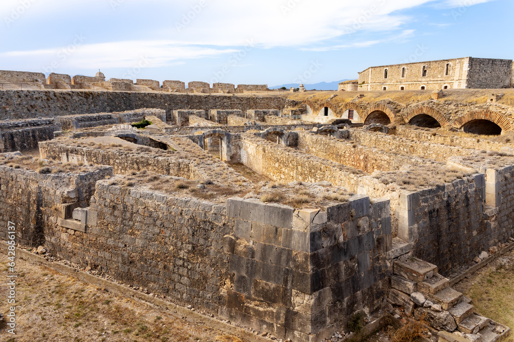Archeological site of medieval fortress in Castell de Sant Ferran or San Fernando Castle. Figueres, Catalonia, Spain - August 20, 2023