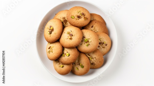 Salted Honey Pistachio Cookies isolated on white background top view
