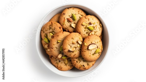 Salted Honey Pistachio Cookies isolated on white background top view